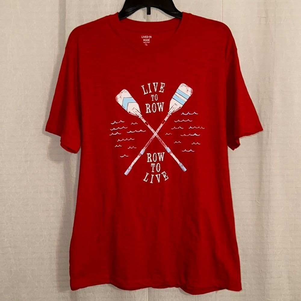 GAP L Clubhouse Modern Red LIVED-IN RODE’ “LIVE TO ROW ROW TO LIVE” Short Sl Tee